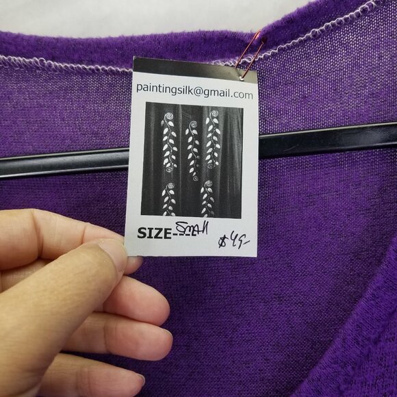 Hand-painted Tunic By Margaret Owen Women Small Purple Geometric Art to Wear NEW - Picture 6 of 13
